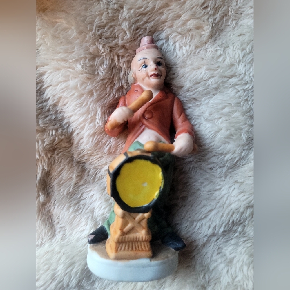 Vintage 1970s Musician Whimsical Clown Hobo Drum 6" Figurine Porcelain